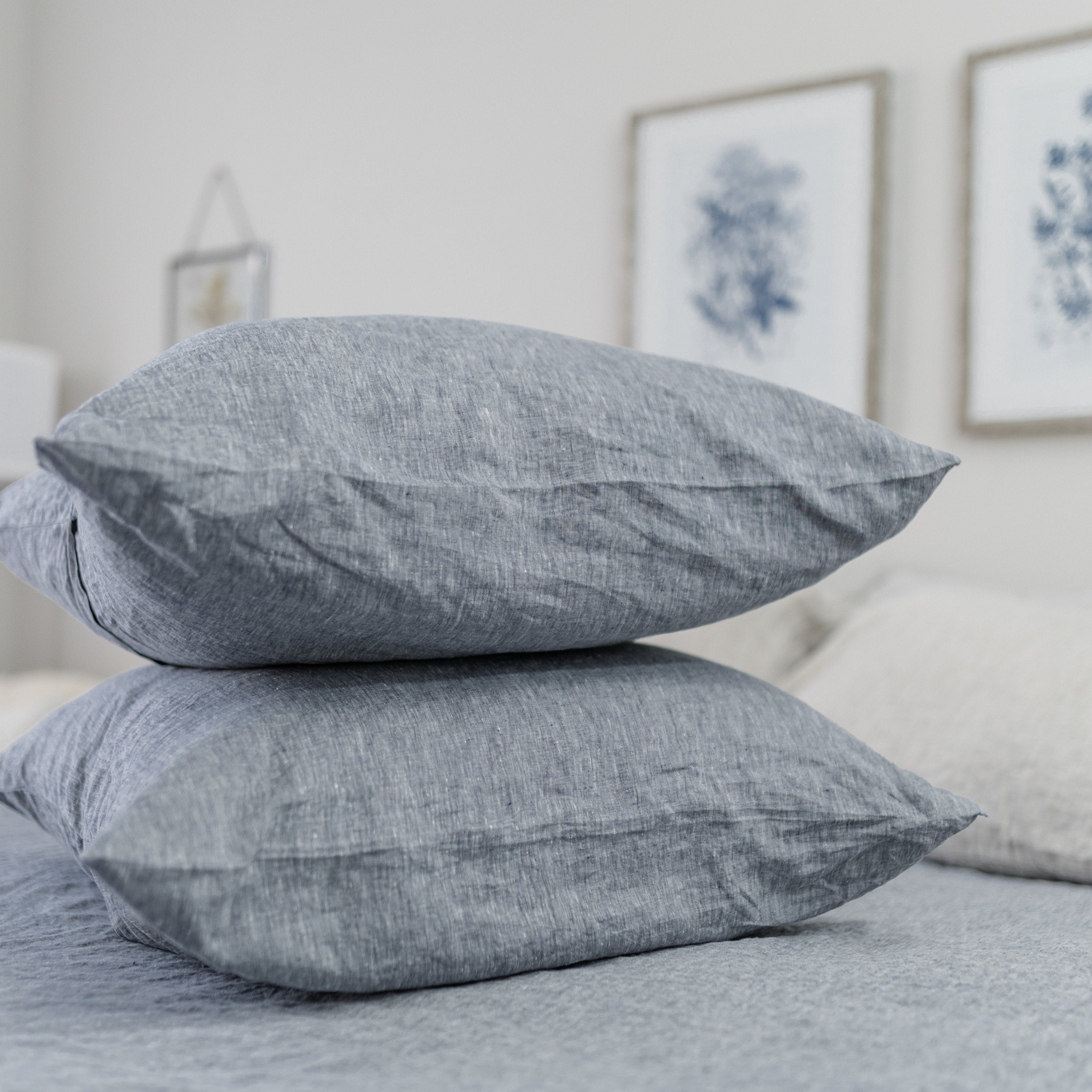 Frosty Blue Linen Euro Shams Pillowcase Beflax Linen
